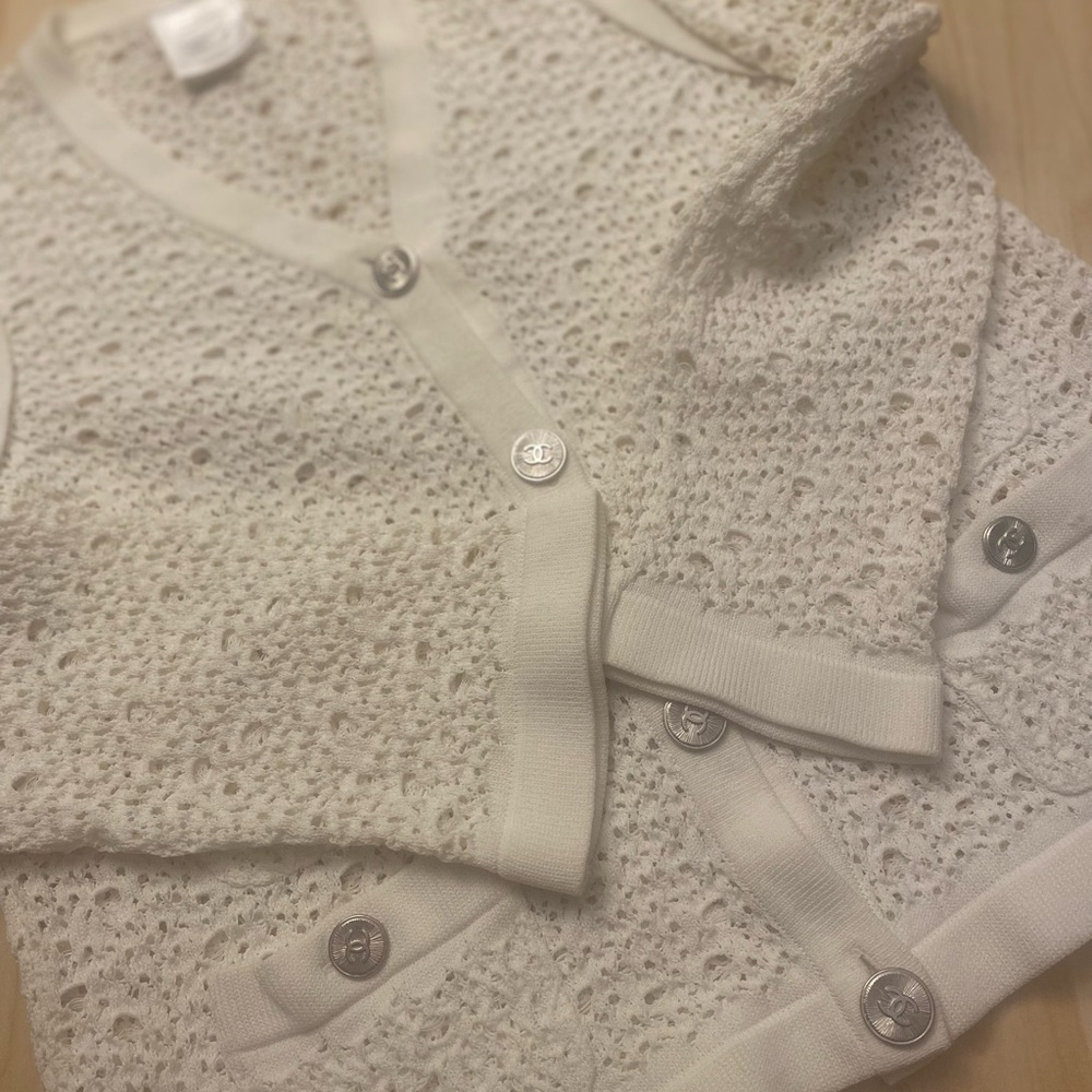CHANEL 2011 Spring Open Crochet Knit Cardigan Jacket White - Picture 5 of 16